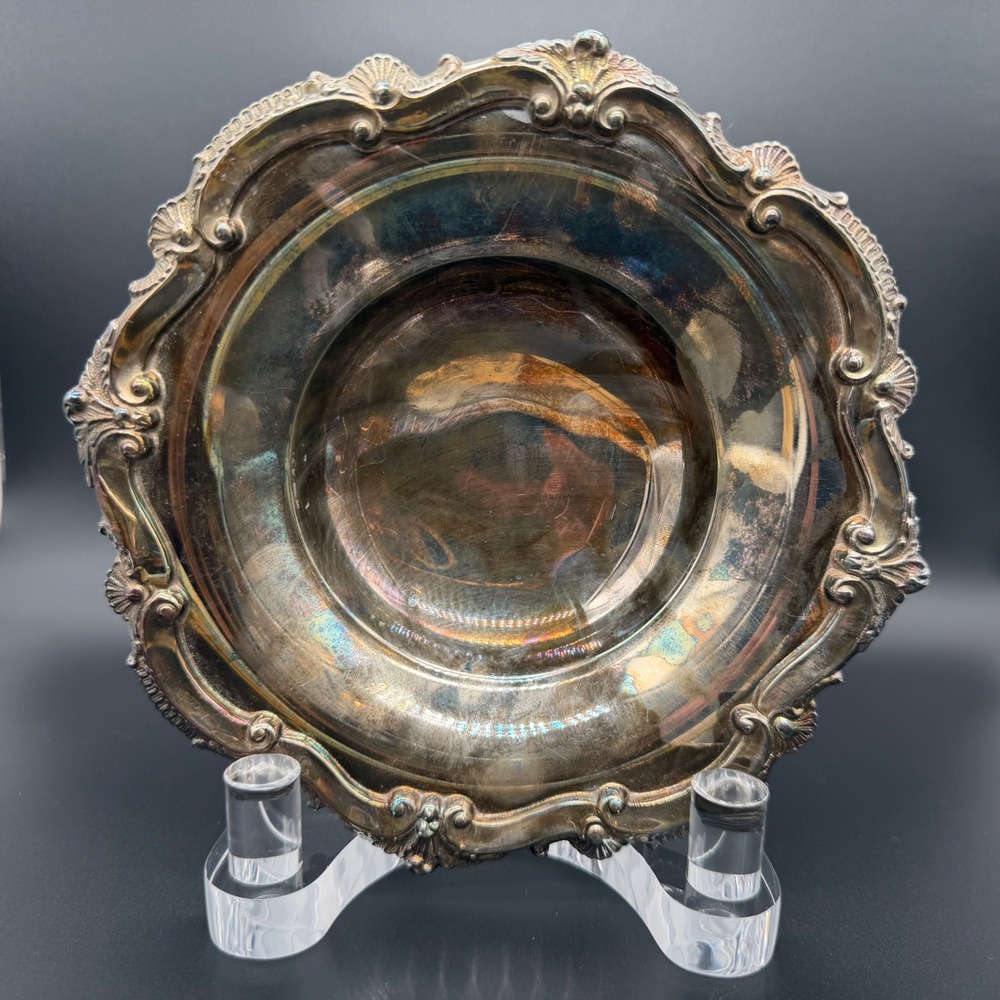 Bristol Silverplate by Poole Footed Bowl 136 Ornate Scrolled Shell Rim Vintage